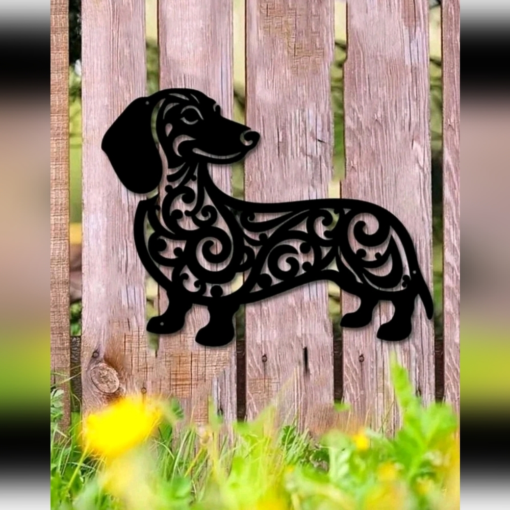 Whimsical Iron Dachshund Dog Metal Wall Art Modern Home & Outdoor or Living Room